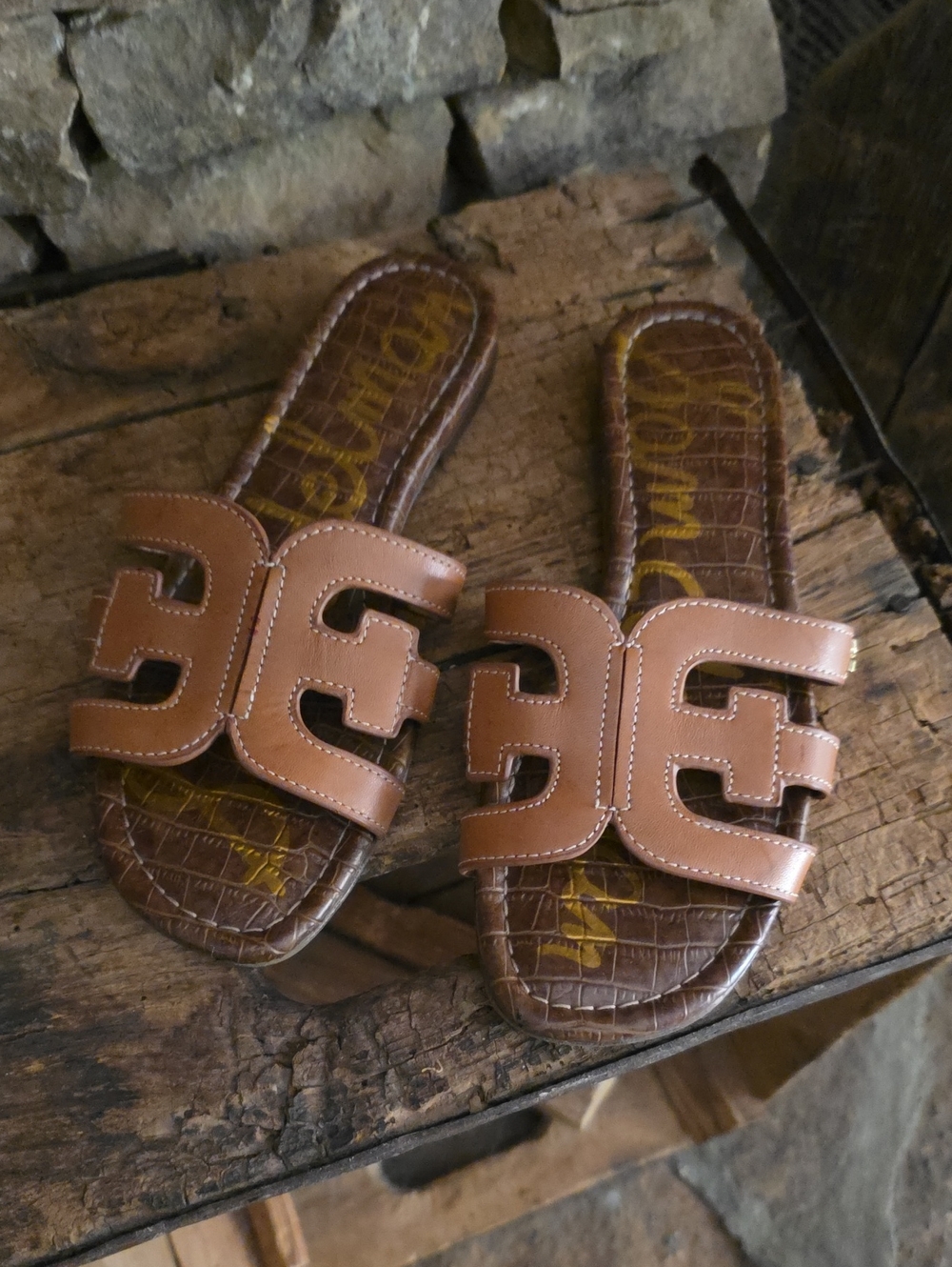 Sam Edelman Brown Leather Slide Sandals